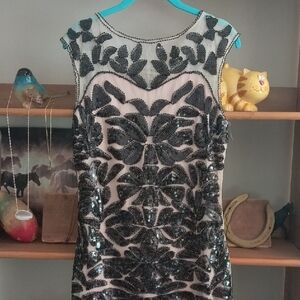 Elegant Black and Cream Sequin Dress